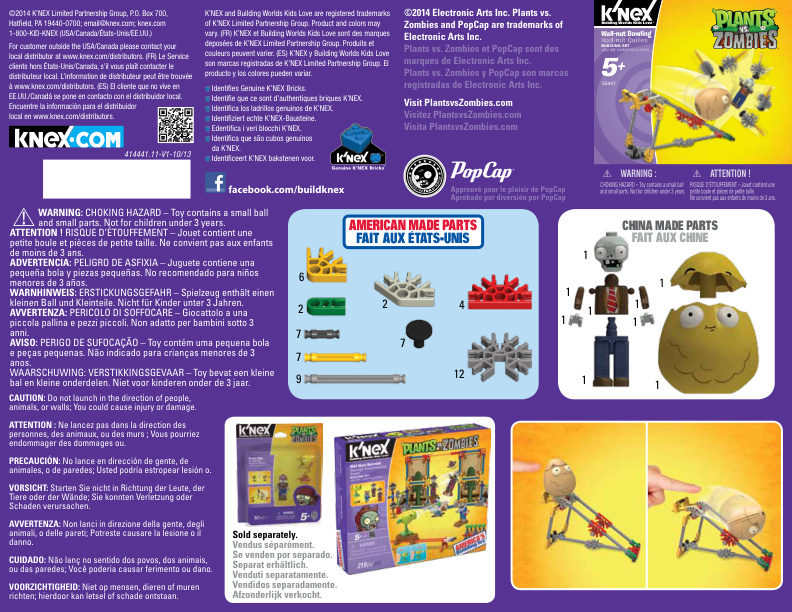 Plants vs Zombies Wall Nut Bowling 53441 instruction manual