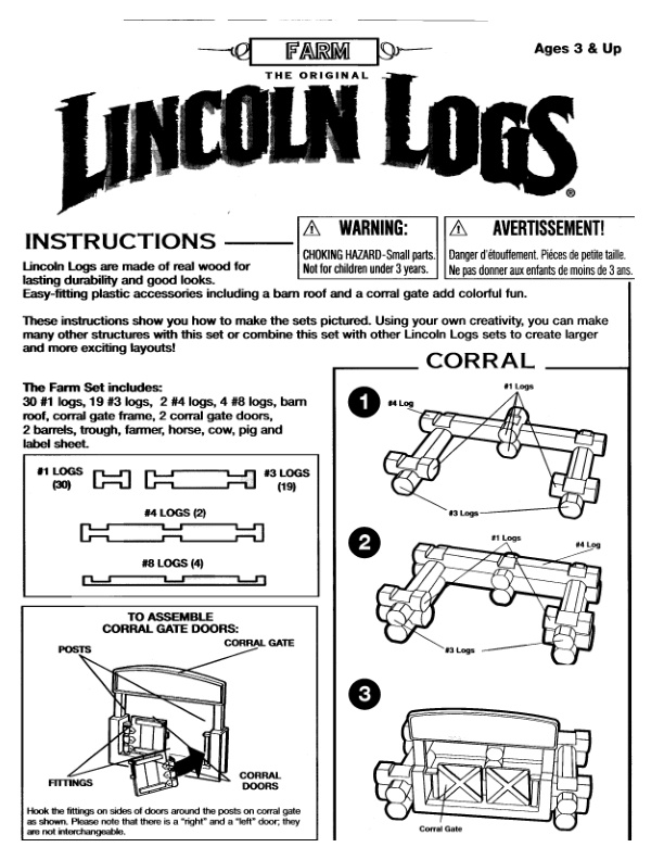 Lincoln Logs Knotty Pine Farm 00996 instruction manual