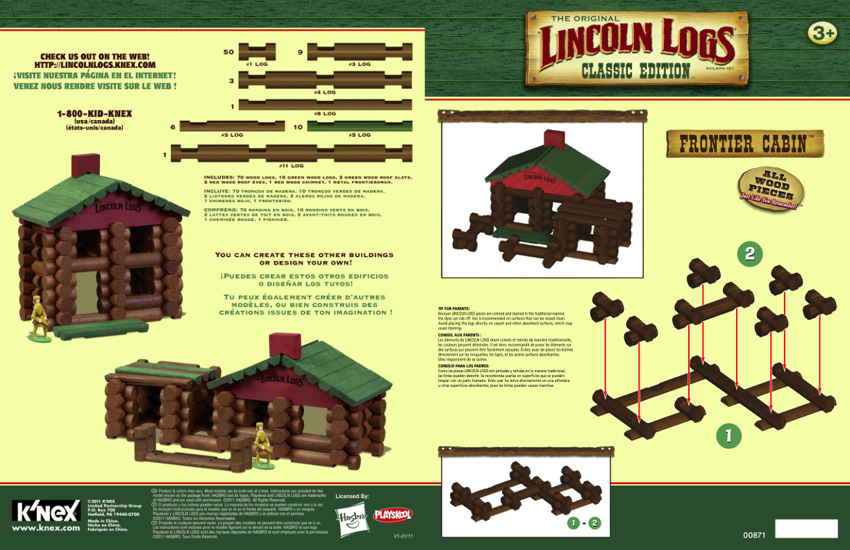 Lincoln Logs Frontier Cabin 00871 instruction manual