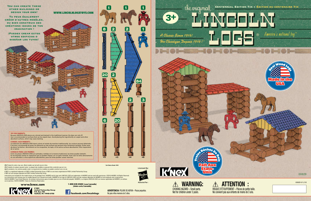 Lincoln Logs Centennial Edition Tin 00829 instruction manual