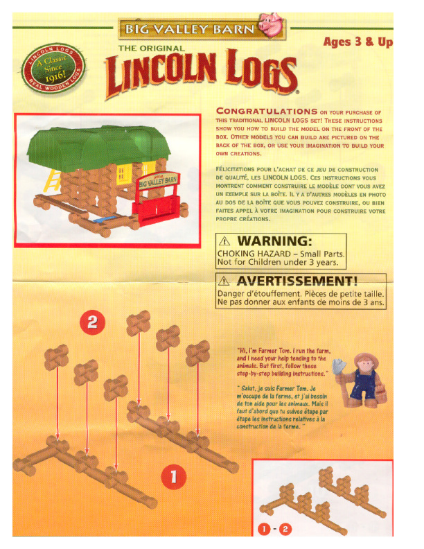 Lincoln Logs Big Valley Barn 00943 instruction manual