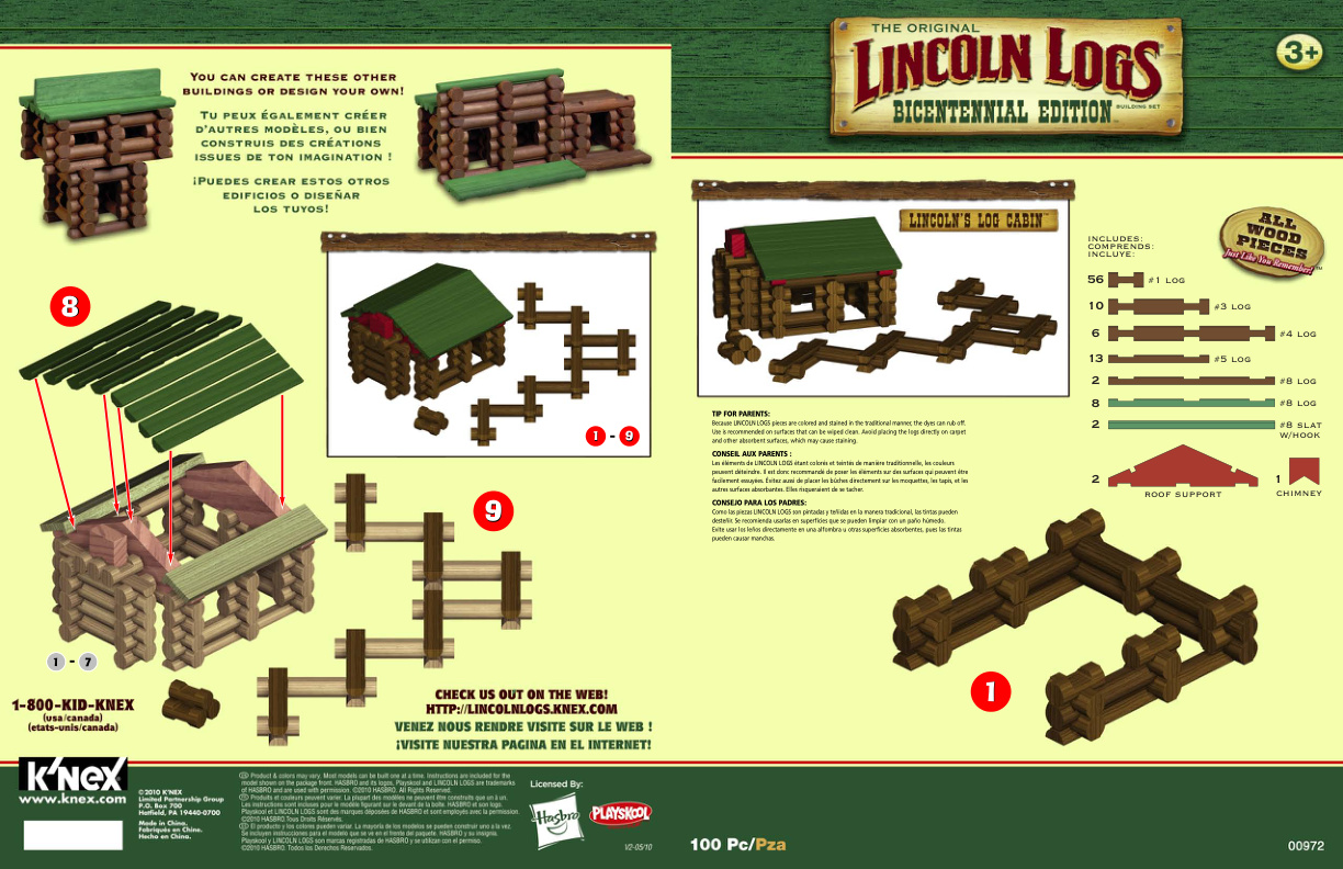 Lincoln Logs Bicentennial Edition 00972 instruction manual