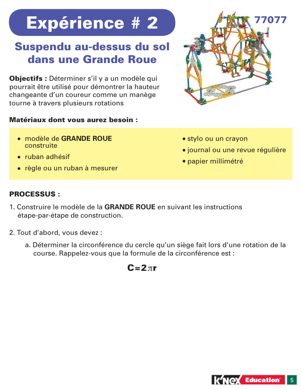 FRENCH Education STEM Explorations Swing Ride Experiment 2 Ferris Wheel 77077 instruction manual