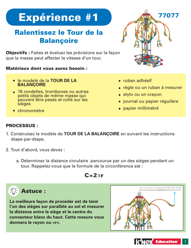 FRENCH Education STEM Explorations Swing Ride Experiment 1 Swing Ride 77077 instruction manual