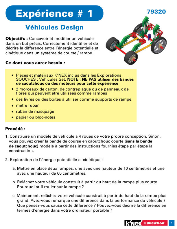 Education STEM Explorations Vehicles Experiement 1 French 79320 instruction manual