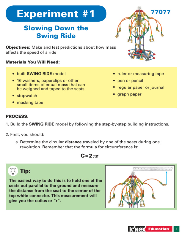 Education STEM Explorations Swing Ride Experiment 1 Swing Ride 77077 instruction manual