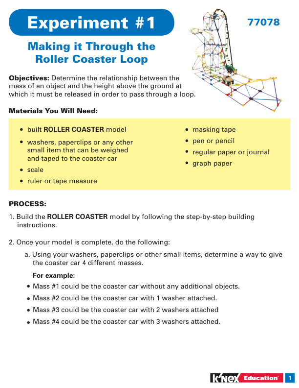 Education STEM Explorations Roller Coaster Experiment 1 Coaster 77078 instruction manual