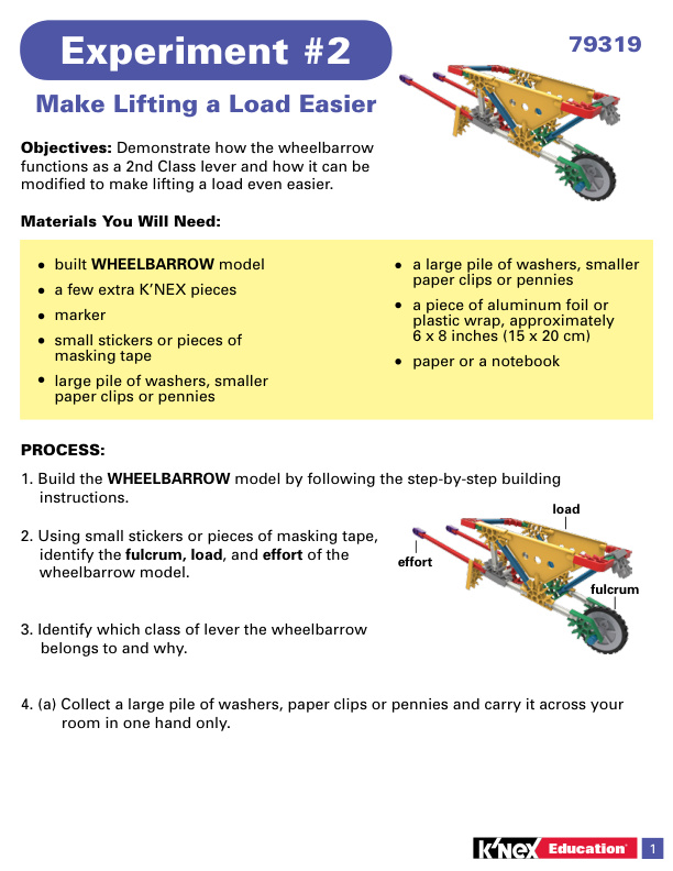 Education STEM Explorations Levers and Pulleys Experiment 2 79319 instruction manual