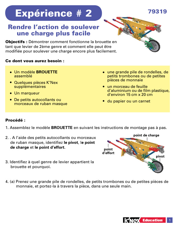 Education STEM Explorations Levers and Pulleys Experiment 2 French 79319 instruction manual