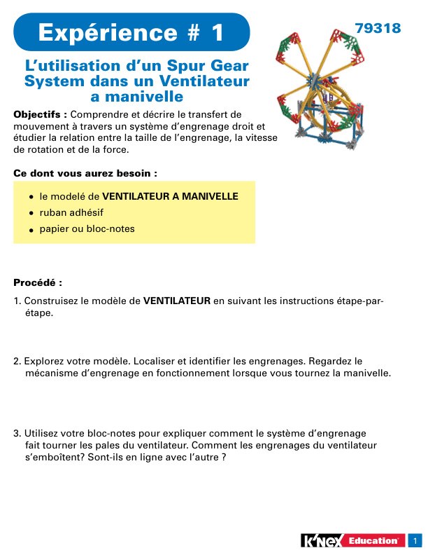 Education STEM Explorations Gears Experiment 1 French 79318 instruction manual
