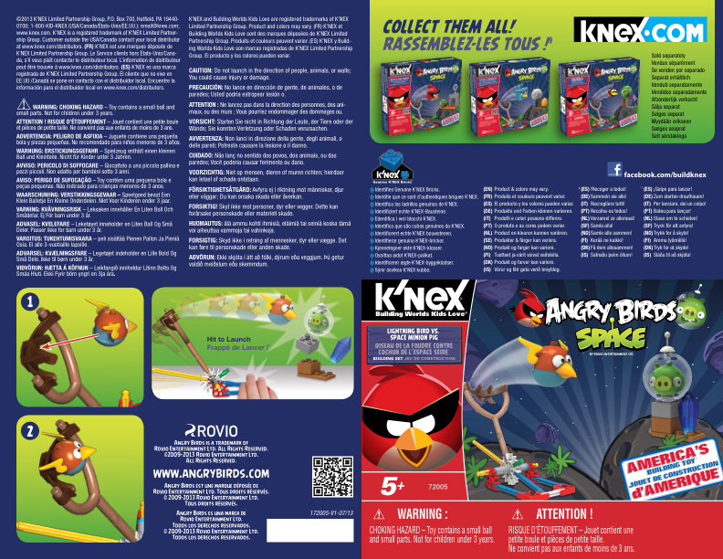 Angry Birds Lightning vs Space Minion Pig 72005 instruction manual
